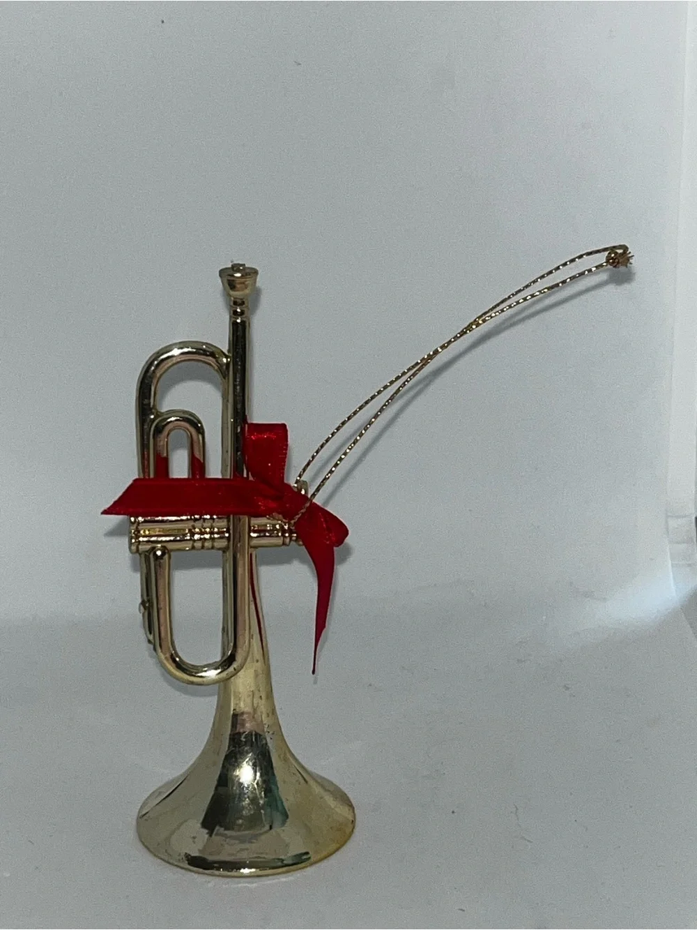 Gold Trumpet Ornament with Red Bow